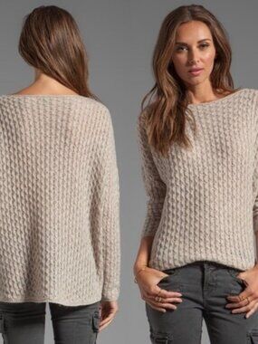Vince Mini Cable Wool Alpaca Camel Boatneck Sweater